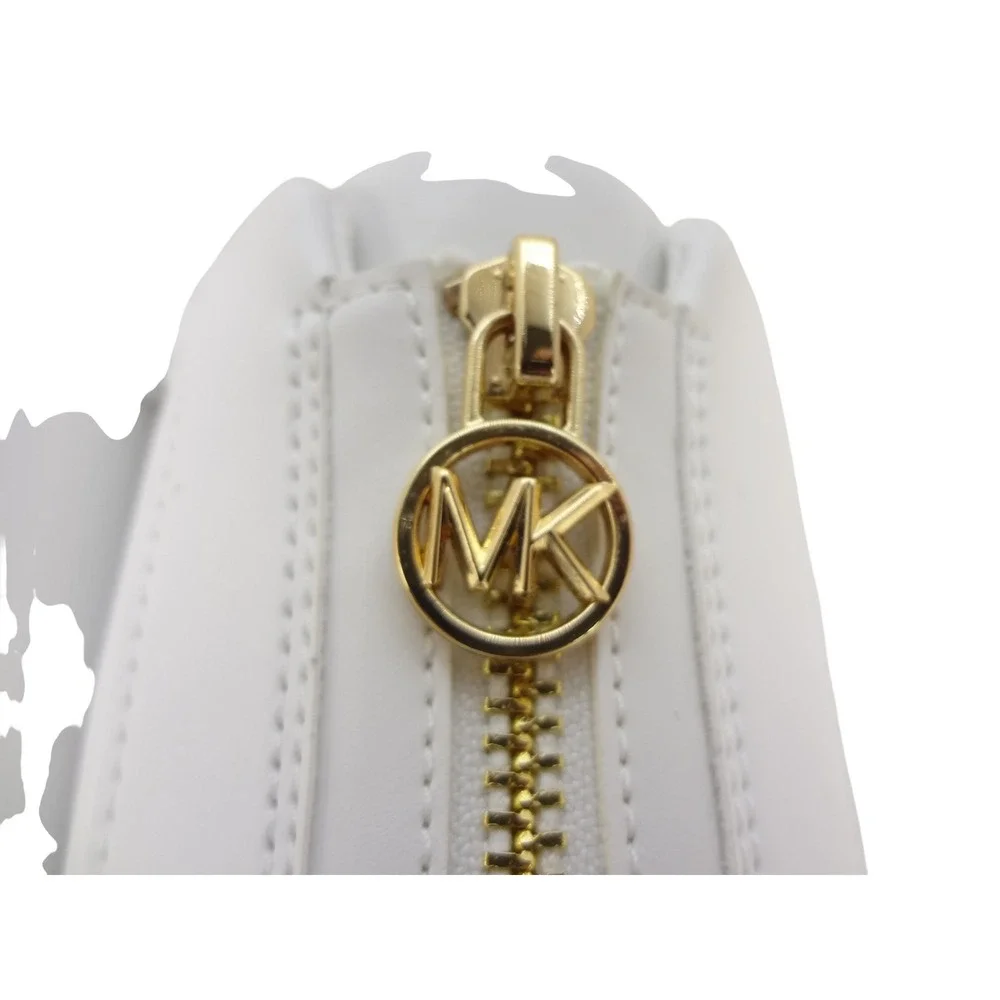 Michael Kors Bodie Sneakers Women 10 White Excellent Front Zip Gold Logo Leather